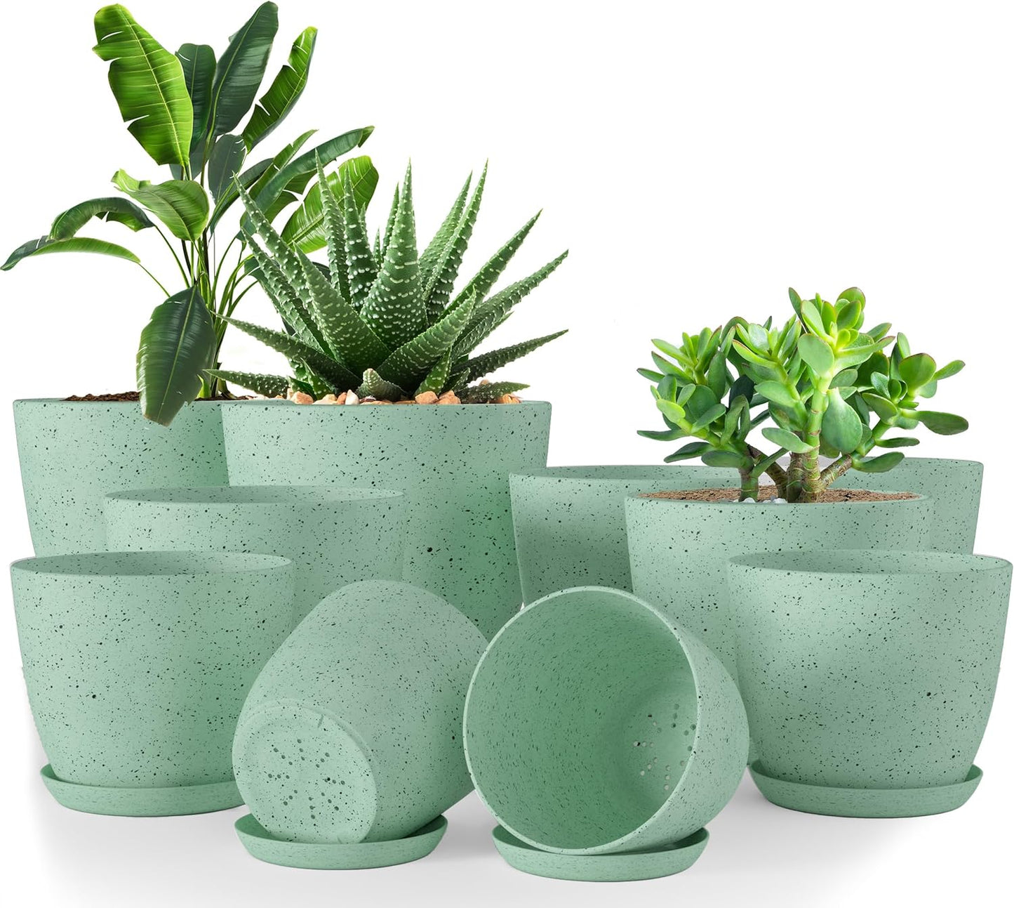 Utopia Home Plant Pots Indoor with Drainage Holes – Set of 5 White Plastic Flower Pots (7/6.6/6/5.3/4.8 Inch) – Modern Planters for Indoor Plants, Room & Office Décor, Great Stocking Stuffers