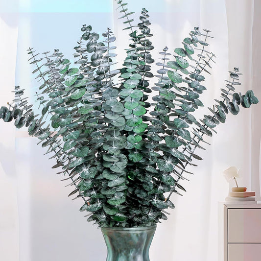 Eslibin 21 Pcs Real Dried Eucalyptus Stems, 17" Natural Fresh Eucalyptus Branches for Shower, Greenery Leaves for Vase Filler, Fragrance, Fresh Silk Dry Live Plants Decor