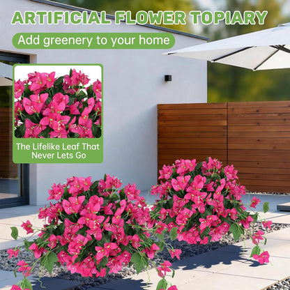 2Pack 4FT Artificial Bougainvillea Topiary Trees for Outdoor, Fake Silk Flowers Plants Bushes with Ground Spike, Faux UV Resistant Shurbs Trees for Outside,Front Porch,Patio,Balcony Decor