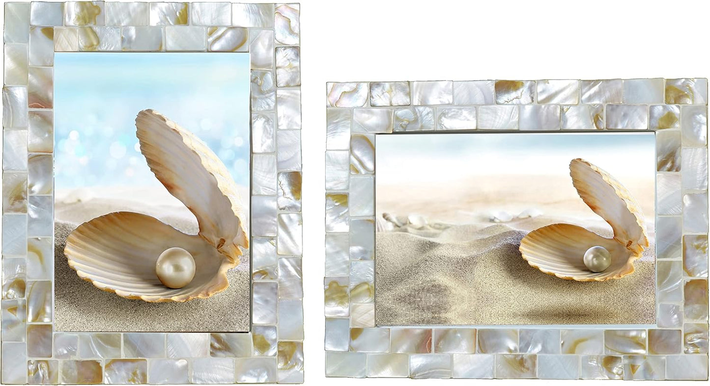 Silver Plate Picture Frame 5x7 Mother of Pearl 5 by 7 Photo Frame Mosaic Glass Tabletop Frame (Grey+ White,1pc)