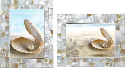 Silver Plate Picture Frame 5x7 Mother of Pearl 5 by 7 Photo Frame Mosaic Glass Tabletop Frame (Grey+ White,1pc)