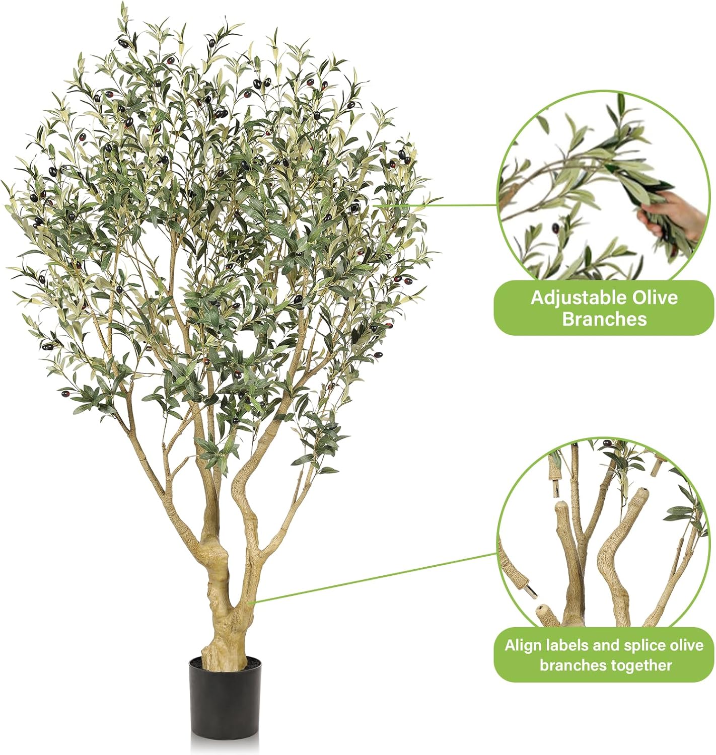 Realead Artificial Olive Tree 8ft - Large Faux Olive Tree with Realistic Leaves and Olives - Full and Grand Design Fake Olive Tree with Sturdy Base for Indoor Outdoor Office Decor