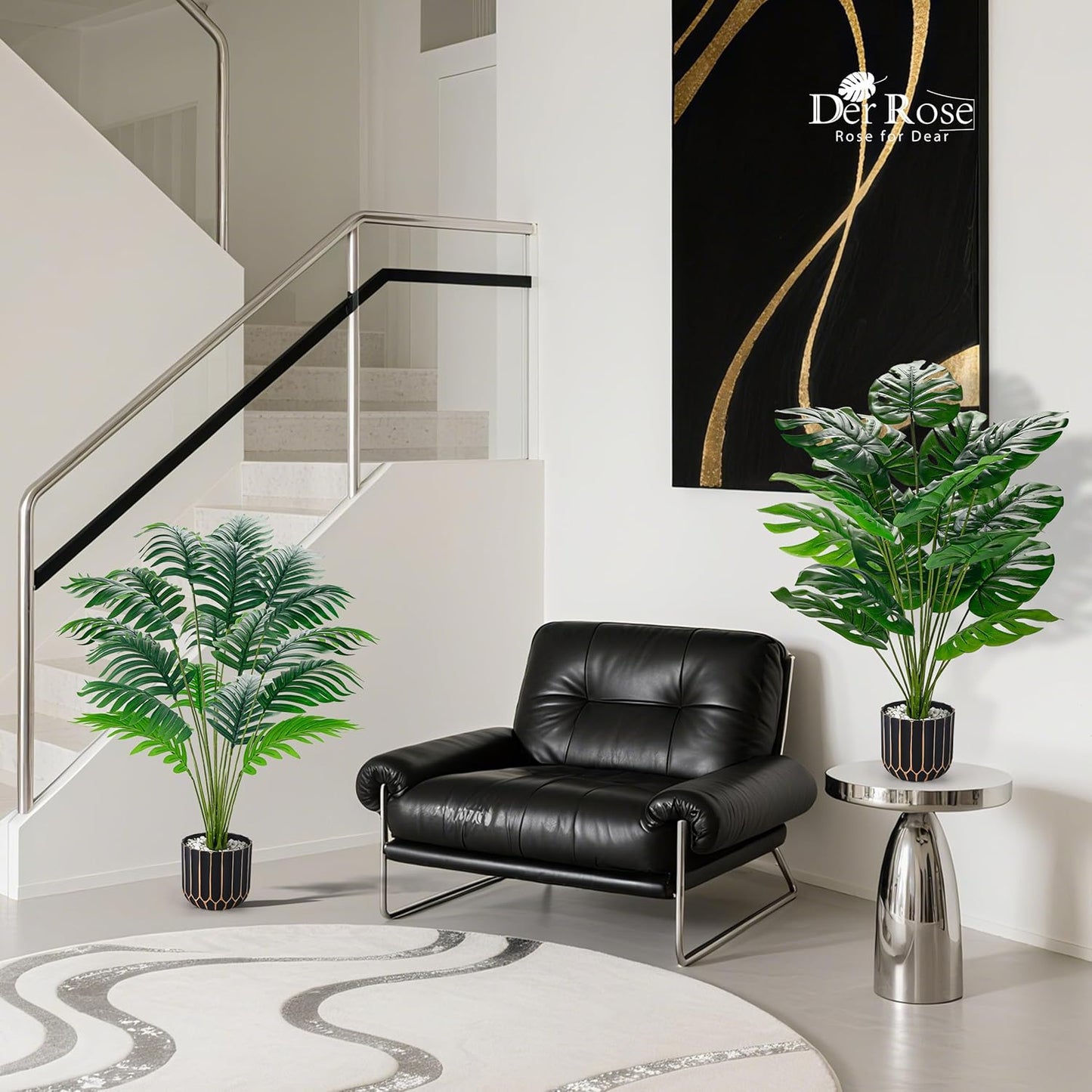 Der Rose 28'' Fake Plants Tall Artificial Monstera Faux Plants Indoor Outdoor Tree for Living Room Home House Decor