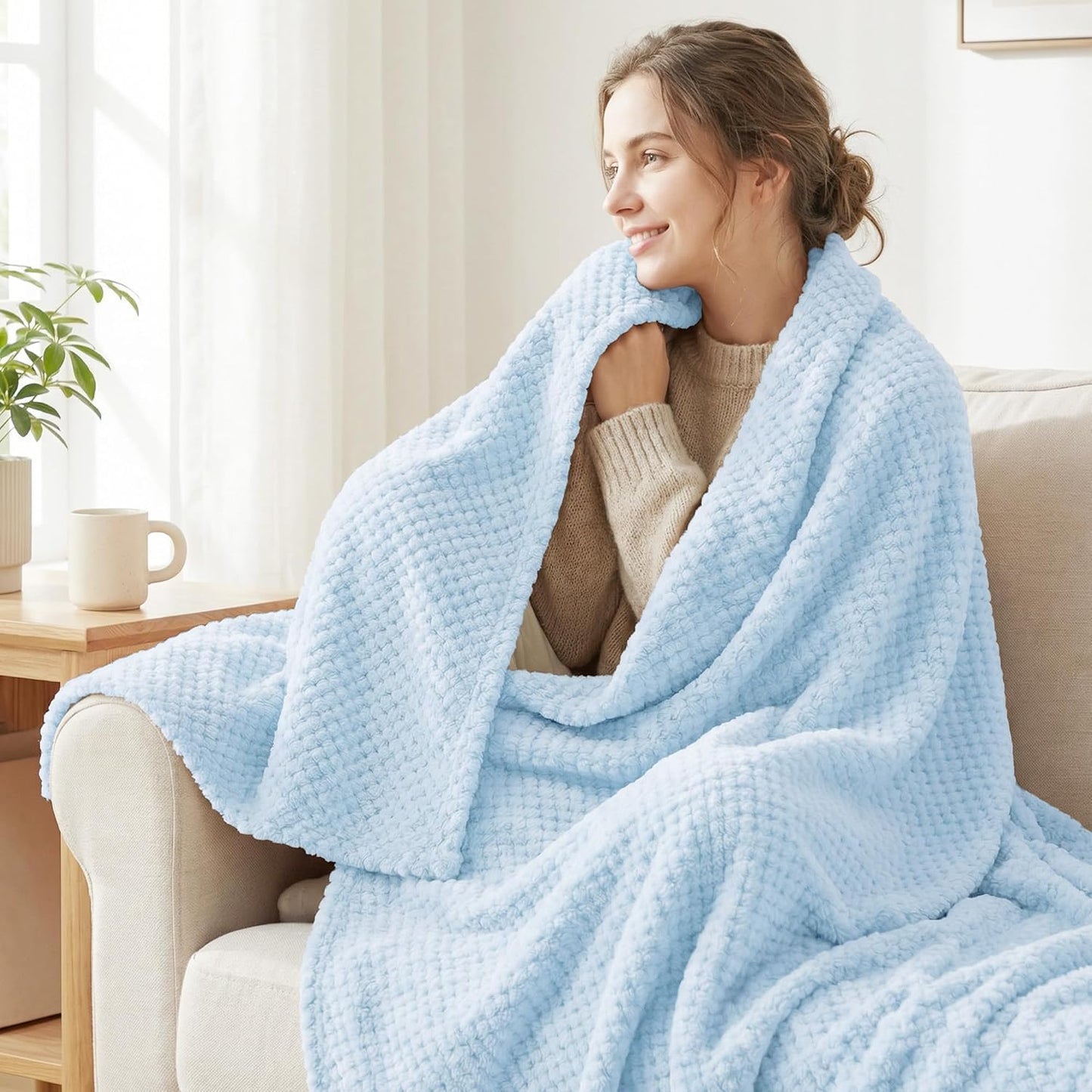 Exclusivo Mezcla Fleece Throw Blanket Extra Large, Super Soft and Warm Blankets for Couch, Sofa and Bed Waffle Textured, Cozy, Fuzzy and Lightweight (Slate Blue, 50x70 Inches)