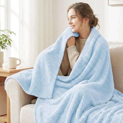 Exclusivo Mezcla Fleece Throw Blanket Extra Large, Super Soft and Warm Blankets for Couch, Sofa and Bed Waffle Textured, Cozy, Fuzzy and Lightweight (Slate Blue, 50x70 Inches)