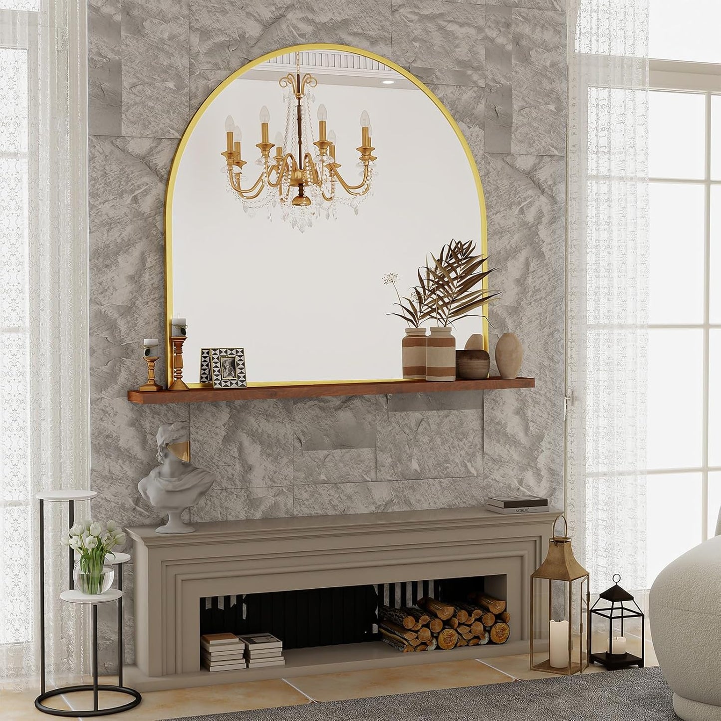 VooBang Arched Wall Mirror, 24 x 36 inch Arch Bathroom Mirror, Wall Mounted Vanity Mirror with Arch Metal Frame, Modern Bathroom Vanity Mirror for Bedroom, Living Room, Hanging or Leaning, Black