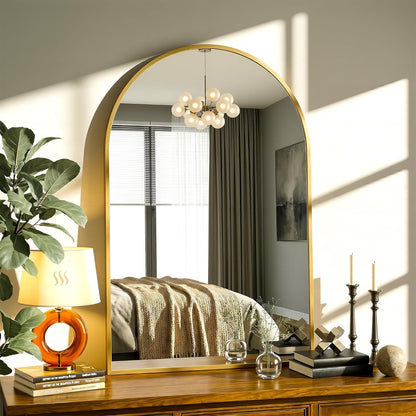 Antok Arched Bathroom Mirror, 20"x30" Wall Mounted Mirror, Vanity Mirrors for Over Sink, Aluminum Alloy Frame Bathroom Mirrors Living Room, Bedroom and Entryway, Black