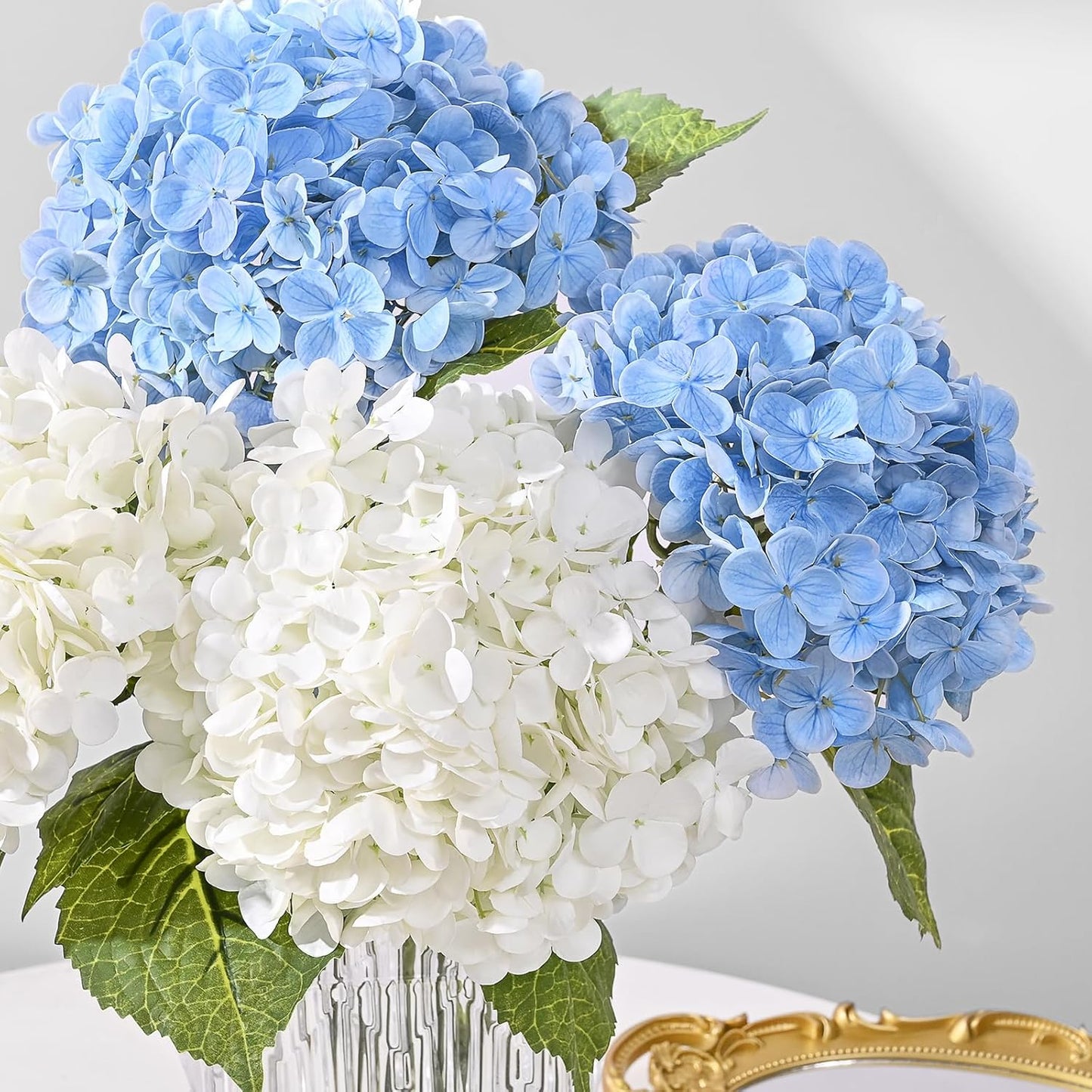 MARTINE MALL 3Pcs 21in Hydrangea Artificial Flowers, Latex Real Touch Hydrangeas Lifelike Large Hydrangea Flowers for Home Decor Party Arrangements Wedding Bouquets Centerpieces (Blue)