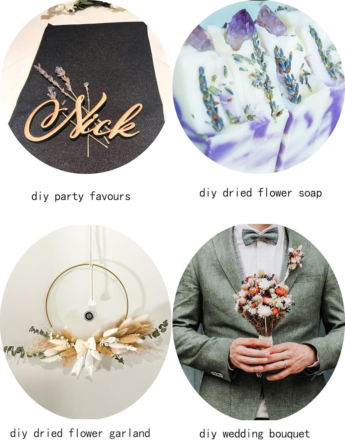 DIY Natural Dried Flower Set, Bulk Dried Flowers for Vase, Dried Flowers with Stems, Dried Roses, Mini Dried Flower Bouquets.(Brown)