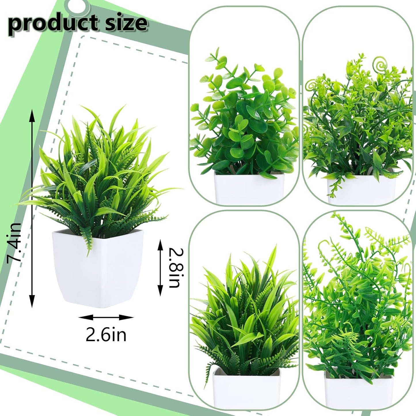 GREENTIME 4 Pack Fake Plants in Black Pot Mini Artificial Eucalyptus Potted Plant Small Faux Grass Greenery Potted for Indoor Home Office Farmhouse Bathroom Table Decoration