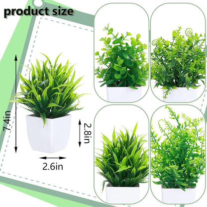 GREENTIME 4 Pack Fake Plants in Black Pot Mini Artificial Eucalyptus Potted Plant Small Faux Grass Greenery Potted for Indoor Home Office Farmhouse Bathroom Table Decoration