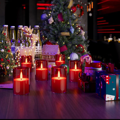 VIODAIM 12Pack Flickering Flameless LED Candles with Timer, Battery Powered - Small Pillar & Votive, Clear (2"X3")