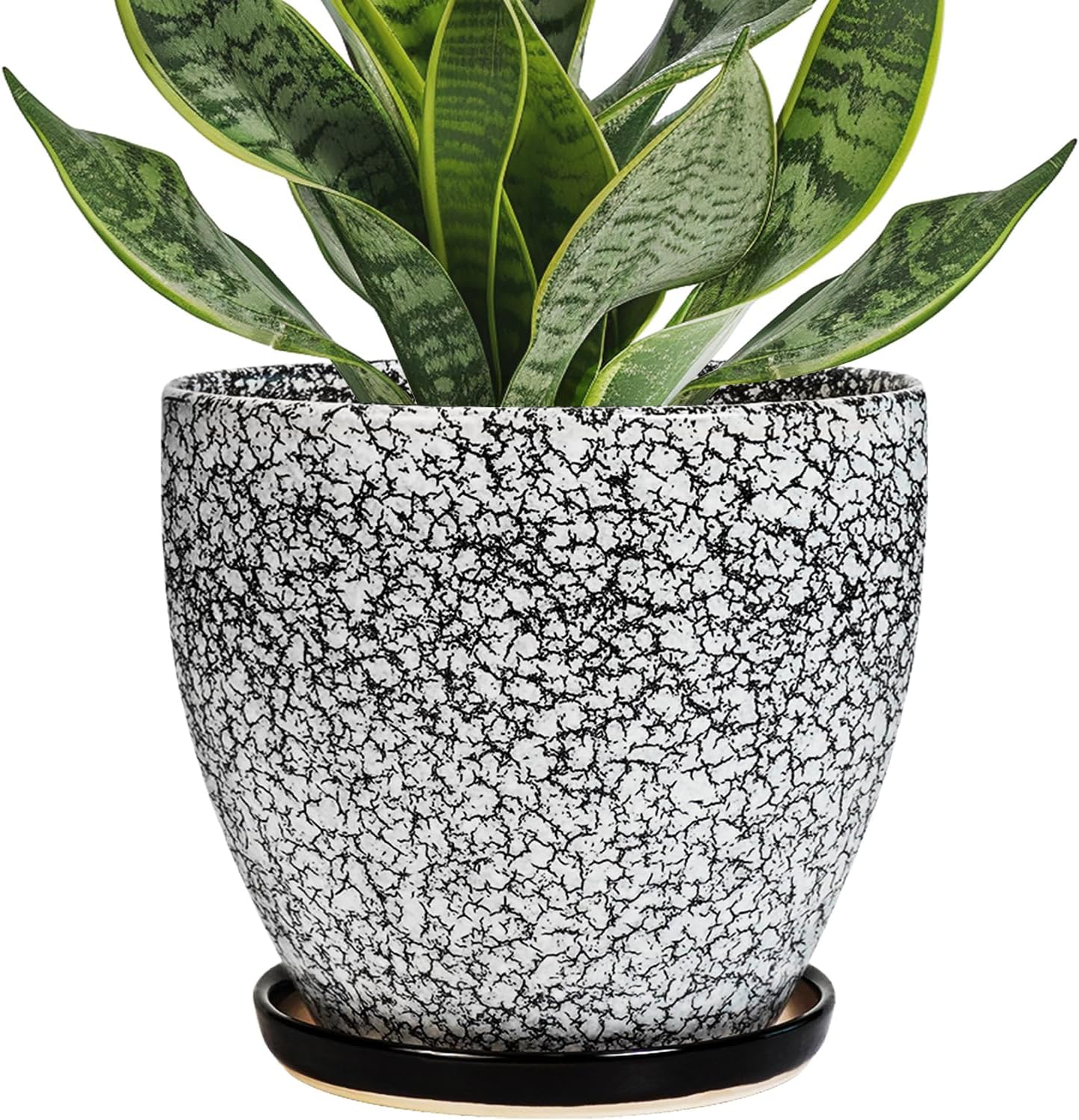 10 Inch Ceramic Planter Pot Round Plant Pot for Indoor Plants Outdoor Large Flower Pot with Drainage Hole and Saucer Blue
