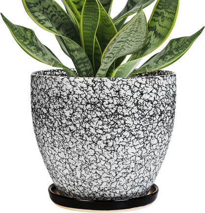 10 Inch Ceramic Planter Pot Round Plant Pot for Indoor Plants Outdoor Large Flower Pot with Drainage Hole and Saucer Blue