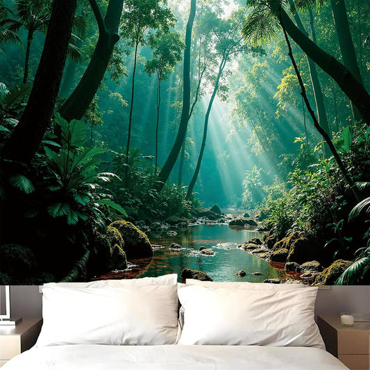Atrippy Northern Lights Forest Wall Tapestry for Bedroom Living Room, Nature Starry Night Calming Aurora Borealis Wall Hanging, Winter Space Tapestry Ceiling Decor for Dorm Men 51"X60"