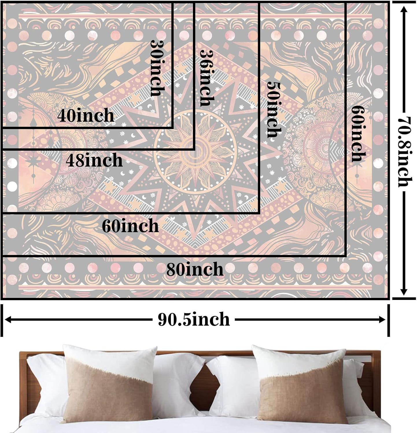 Fowocu Orange Sun and Moon Tapestry Wall Hanging, Indie Hippie Mandala Cool Wall Tapestries, Aesthetic Tapestry for Bedroom Living Room Dorm (Orange, 30'' × 40'')