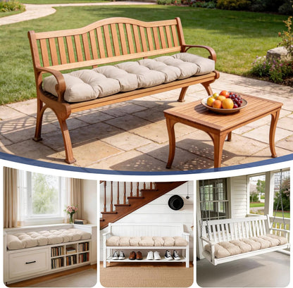 IASEAHK Outdoor Bench Cushion 48x18x5 Inch, Waterproof & Fade-Resistant Patio Furniture Cushions, Tufted Memory Foam Indoor/Outdoor Cushions for Couch Swing with Non-Slip Backing & Straps, Dark Grey