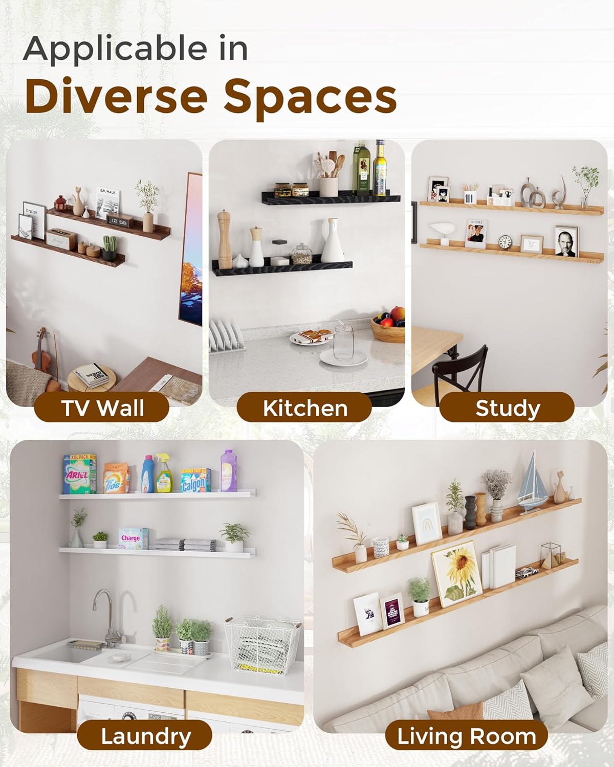 Axeman Oak Picture Ledge Shelf, 48 Inch Floating Shelves Set of 2, Solid Oak Wood Wall Shelves with Lip, Wall Decor Storage for Bedroom Living Room Bathroom Kitchen Nursery Photo Picture, Natural Oak