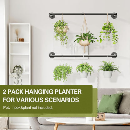 Galood Plant Hanger Indoor with 6 Hanging Chains Hanging Planters for Indoor Plants Hanging Plant Holder Window Plants Rod Black Metal Shelves(70.8 Inch Pot not Included