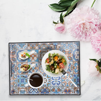Spsyrine Serving Tray with Handles, Plastic Decorative Tray for Coffee Table, Living Room, Home Decor, Dianthus