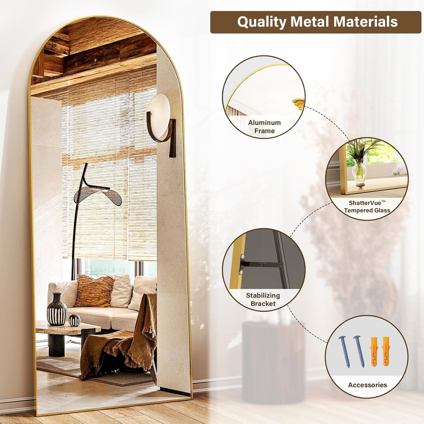 XRAMFY 56"x21" Arched Full Length Mirror Floor Mirrors with Aluminum Alloy Frame Free-Standing Wall Mounted Floor Mirrors or Large Dressing Mirror, Black Mirror Full Length