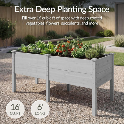 Best Choice Products 72x24x30in Raised Garden Bed, Elevated Wood Planter Box Stand for Backyard, Patio, Balcony w/Divider Panel, 6 Legs, 300lb Capacity - Natural