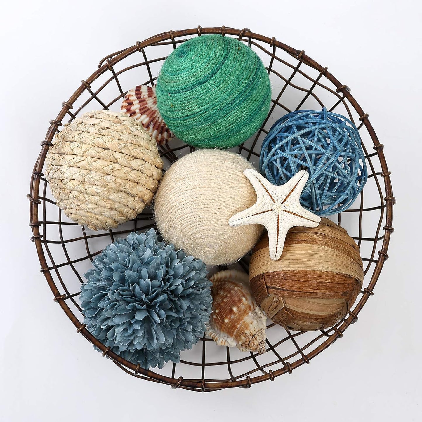 6pcs 3.5inch Woven Wicker Rattan Balls Decorative Ball Twig Orbs Green Orbs Vase Bowl Filler for Tabletop Decor (Beige White)