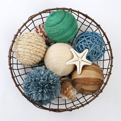 6pcs 3.5inch Woven Wicker Rattan Balls Decorative Ball Twig Orbs Green Orbs Vase Bowl Filler for Tabletop Decor (Beige White)