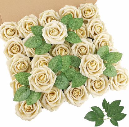 AmyHomie Artificial Flowers Dark Red Rose 25pcs Real Looking Fake Roses w/Stem for DIY Wedding Bouquets Centerpieces Arrangements Party Baby Shower Mothers Day Christmas Tree Decorations