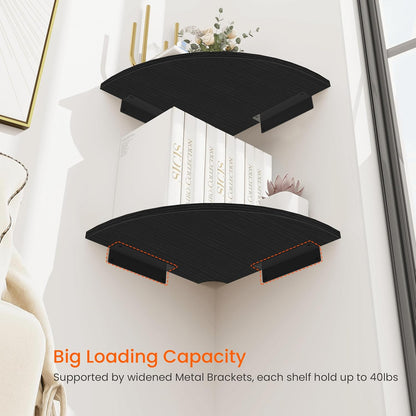 Homode Corner Wall Shelf, 12 in Wide Rounded Corner Shelf Floating, Set of 2 Wooden Hanging Corner Shelves with Wire Hole for Bathroom Living Room Office, White
