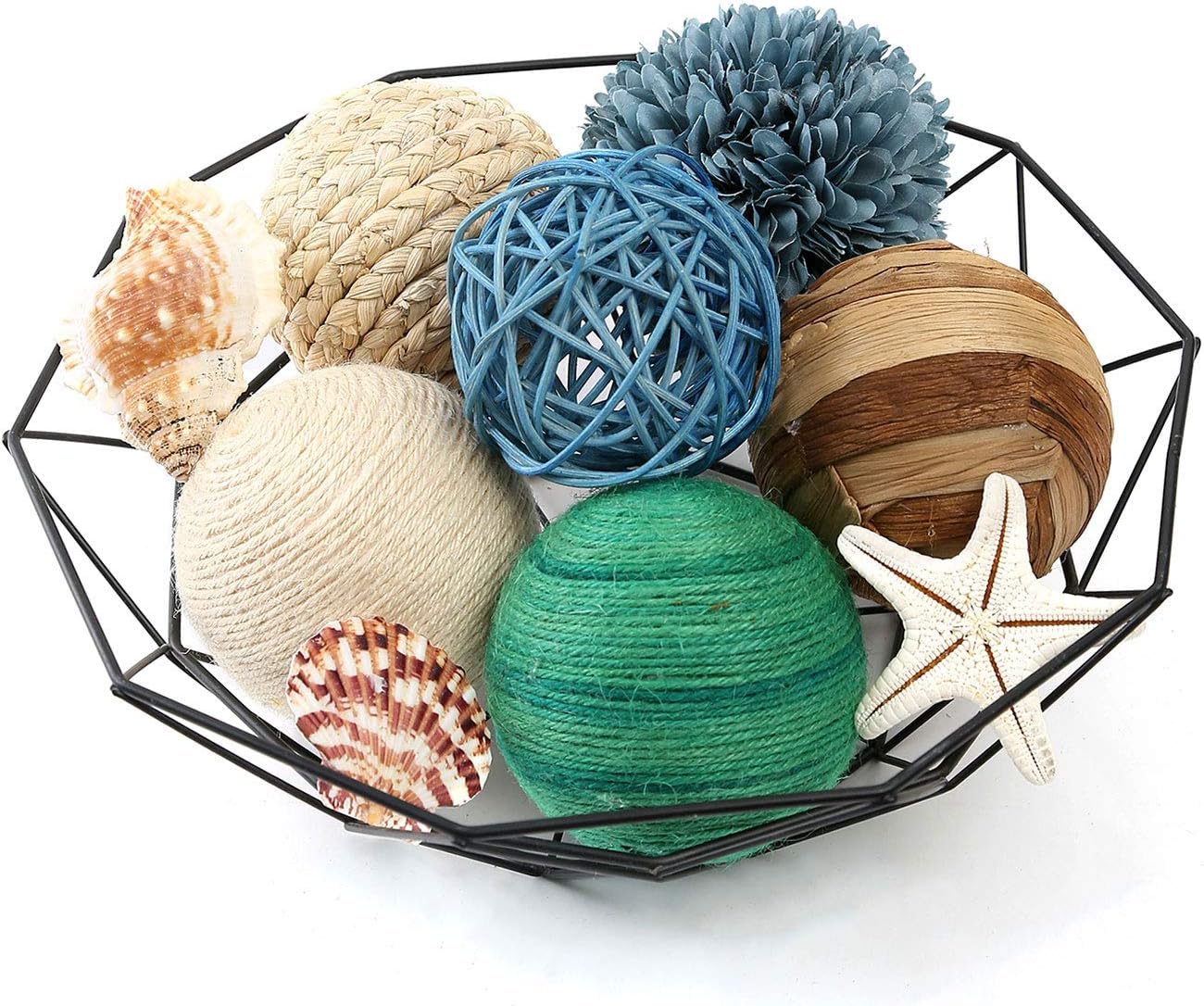 6pcs 3.5inch Woven Wicker Rattan Balls Decorative Ball Twig Orbs Green Orbs Vase Bowl Filler for Tabletop Decor (Beige White)