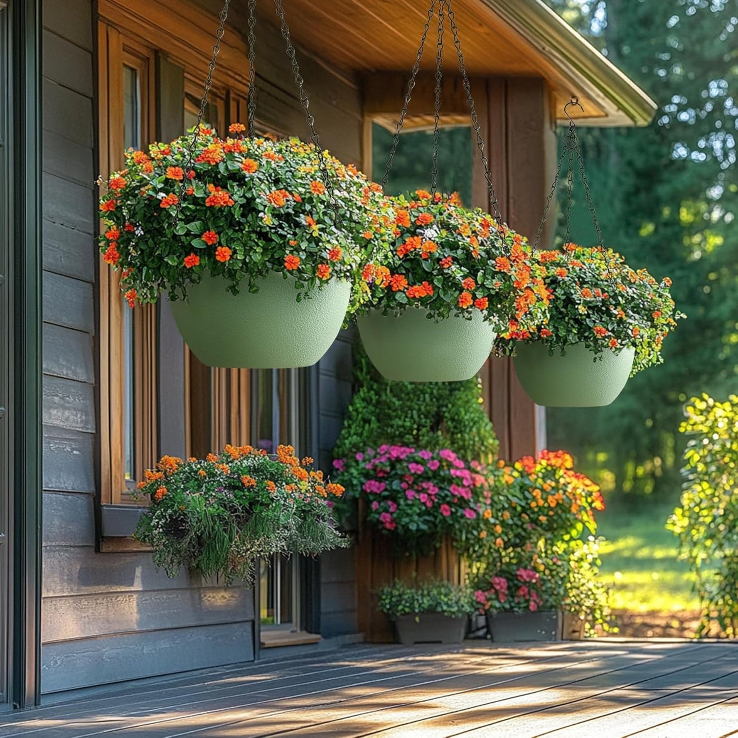 T4U Hanging Planters for Indoor Plants, 10 Inch Hanging Planter Outdoor 2 Pack, Hanging Basket with Drainage Holes, Hanging Plant Holder Indoor, Flower Pots, Plant Pots for Garden, Grey