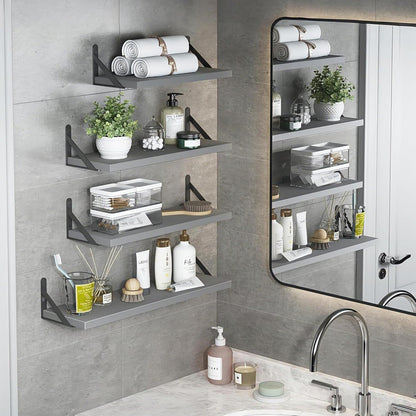 YGEOMER Floating Shelves for Wall, Different Sizes Dark Carbonized Brown Wall Shelves for Living Room, Bathroom, Bedroom, Kitchen, Home Decor (Set of 4)
