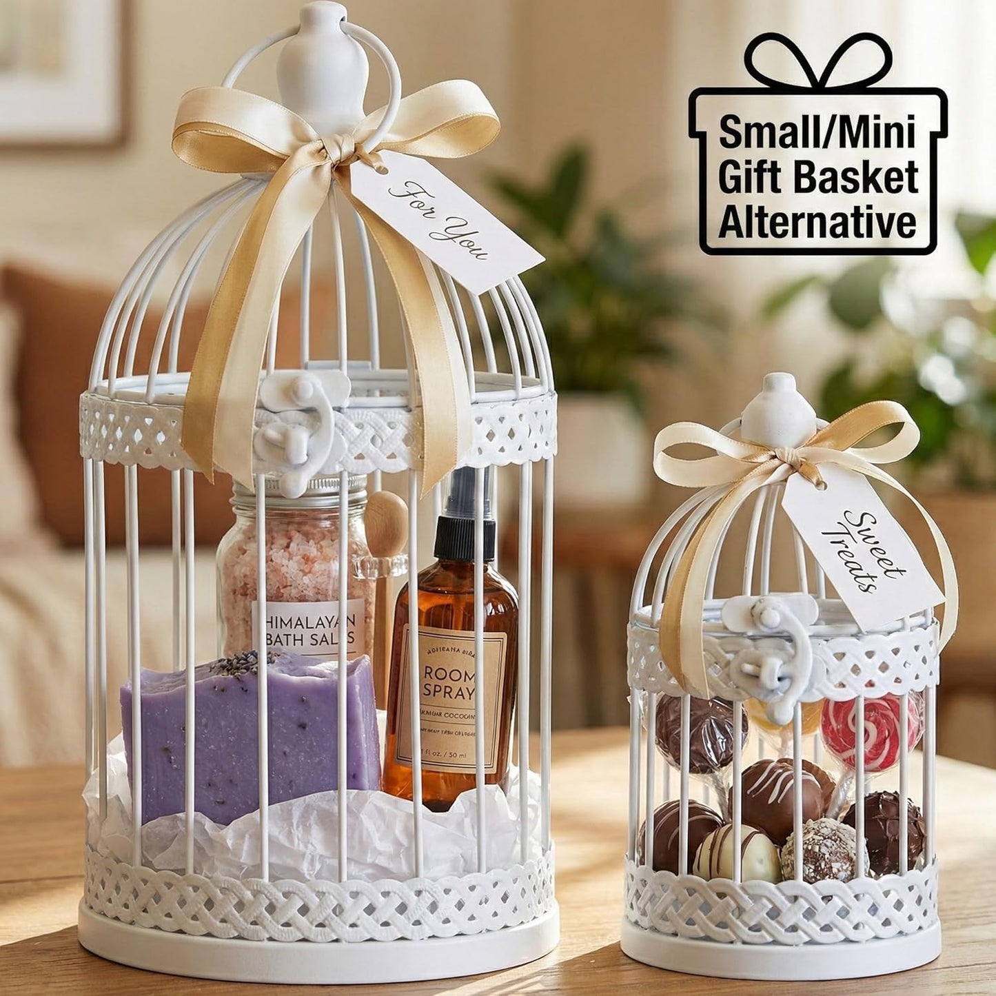 Vela Lanterns Bird Cage Decor Candle Holder Lantern Decorative Wedding Table Centerpiece Decorations, White, Small, Set of 4