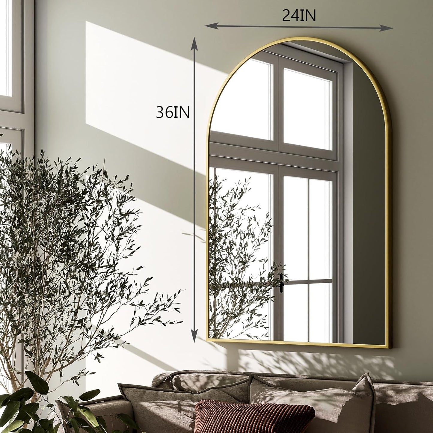 HARRITPURE Arched Wall Mirror 24"x36" – Black Metal Frame Vanity Mirrors for Bedroom, Entryway, Living Room Decor