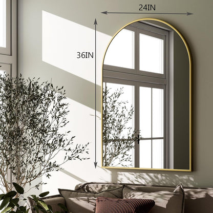 HARRITPURE Arched Wall Mirror 24"x36" – Black Metal Frame Vanity Mirrors for Bedroom, Entryway, Living Room Decor