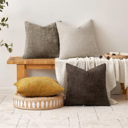 MIULEE Pack of 2 Couch Throw Pillow Covers 18x18 Inch Neutral Beige Modern Boho Accent Decorative Pillow Covers Soft Chenille Farmhouse Cushion Covers for Home Decor Bed Sofa Living Room