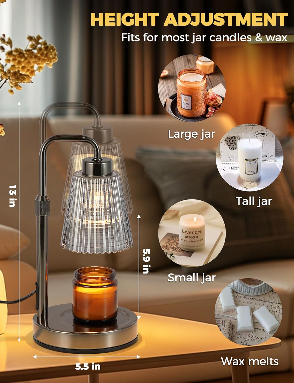 GODONLIF Candle Warmer Lamp with Timer Dimmable, Birthday Gifts for Women Mom, House Warming Gifts New Home Decor, Wax Melt Warmer for Jar Candles with 2 Bulbs
