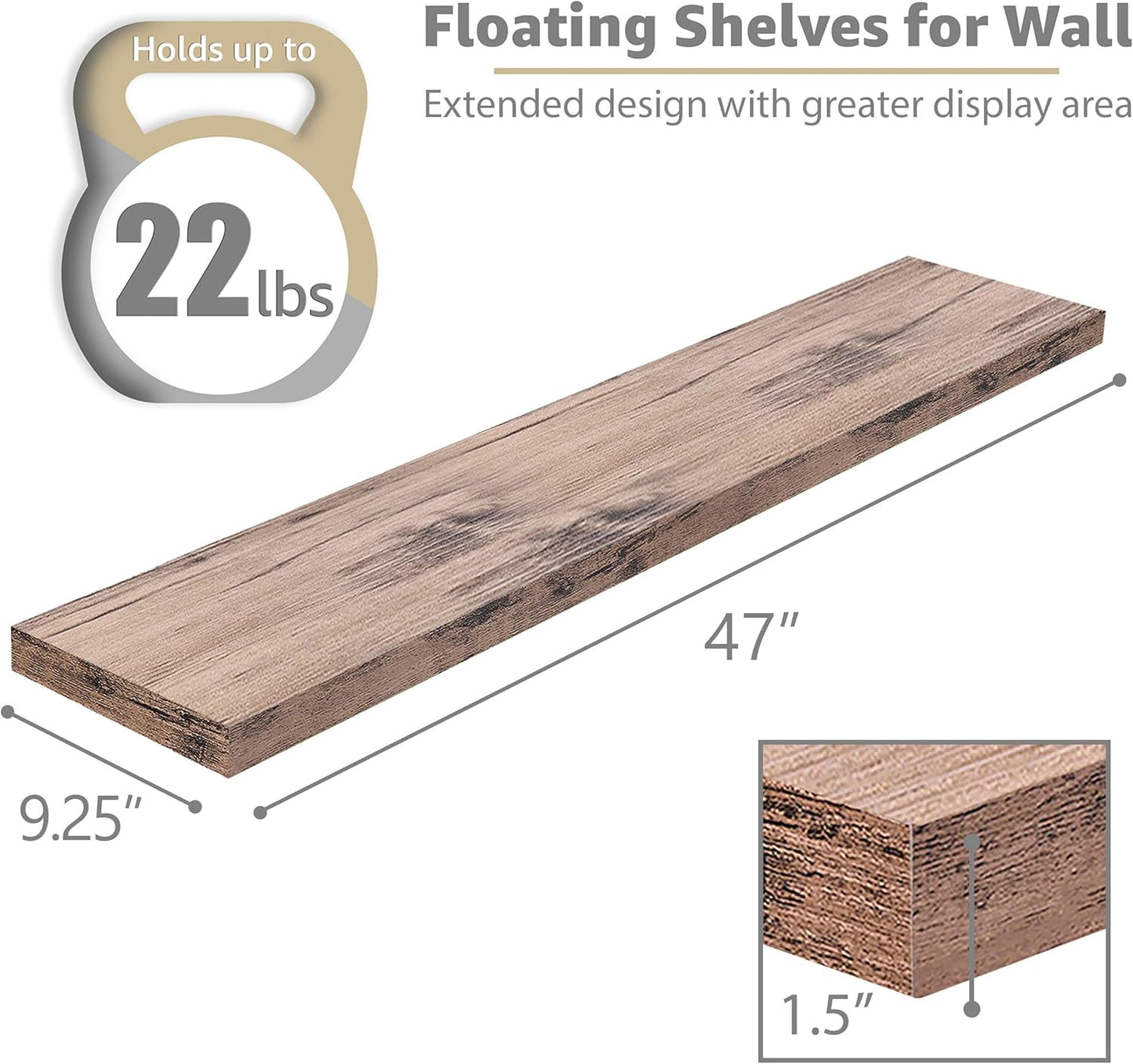 Sorbus Floating Shelves for Wall - 48 Inch Long Bathroom Shelves, Wall Decor for Bedroom, Kitchen, Living Room & Book Storage - Mounted Floating Shelf with Invisible Brackets (Maple Wood, 2 Pack)