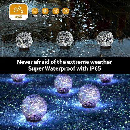 JKIMK Solar Globe Lights Outdoor Waterproof - Cracked Glass Ball Lights for Garden, Patio, Yard, Lawn and Backyard Decor - Solar Orbs for Outside Decorations