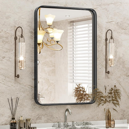 Sweetcrispy 24 Inch Round Wall Mirror with Tempered Glass, Bathroom Mirror Over Sink, Anti-Fog & Waterproof Round Mirror for Bathroom, Entryway, Bedroom, Shatterproof Design, Black