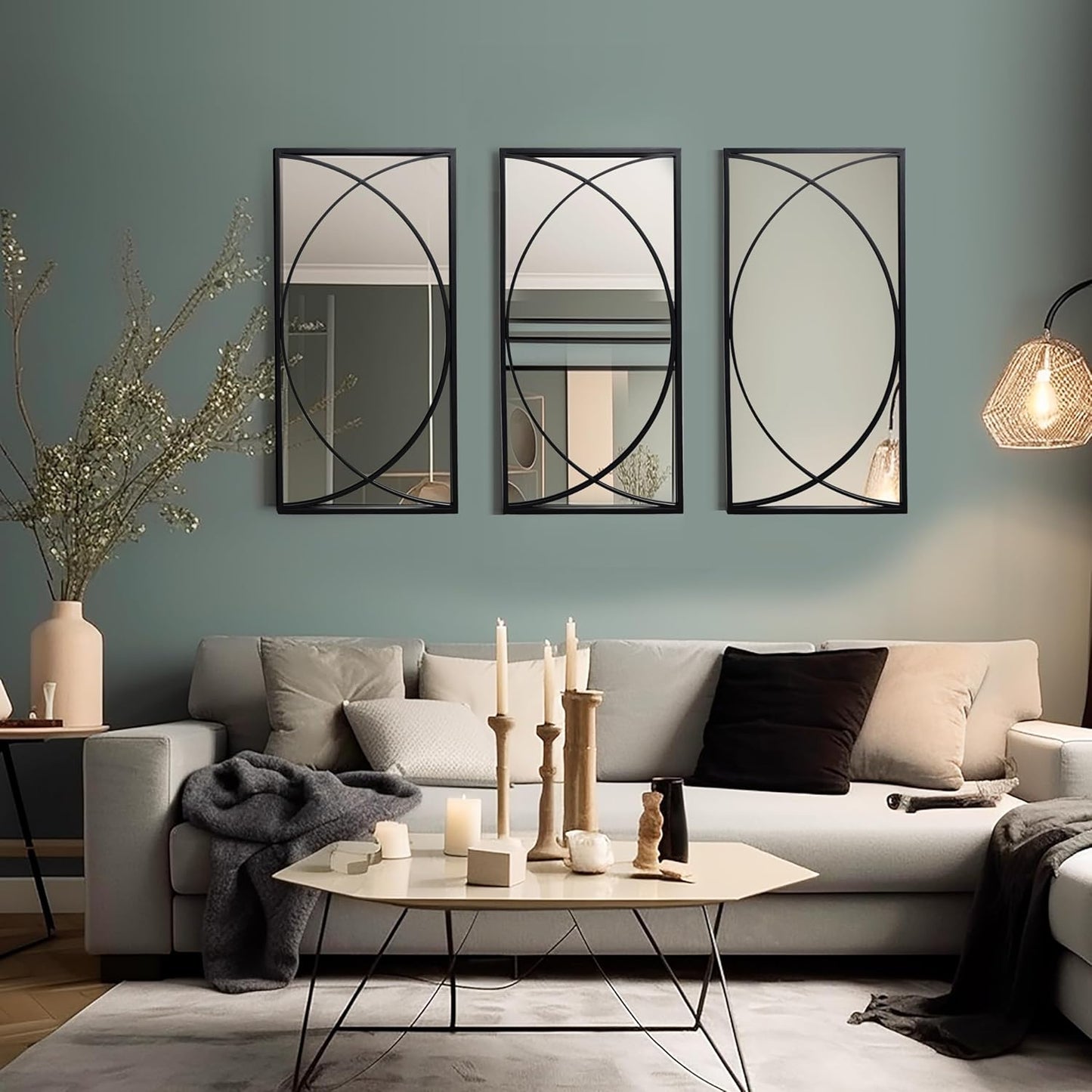 LuxenHome 3 Pieces Black Metal Rectangular Wall Mirror Set Large Vanity Mirror for Bedroom, Black Accent Metal Entryway Wall Mirror, Wall Mounted Mirror Living Room Wall Decor