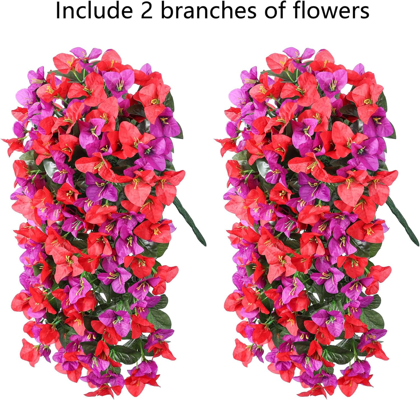 Faux Bougainvillea Artificial Flowers Plants for Outdoor Outside Decoration, 2 PCS Red Fake Flowers UV Resistant Look Real Silk Long Trailing Vines for Front Door Porch Planter Urn Patio Garden Yard
