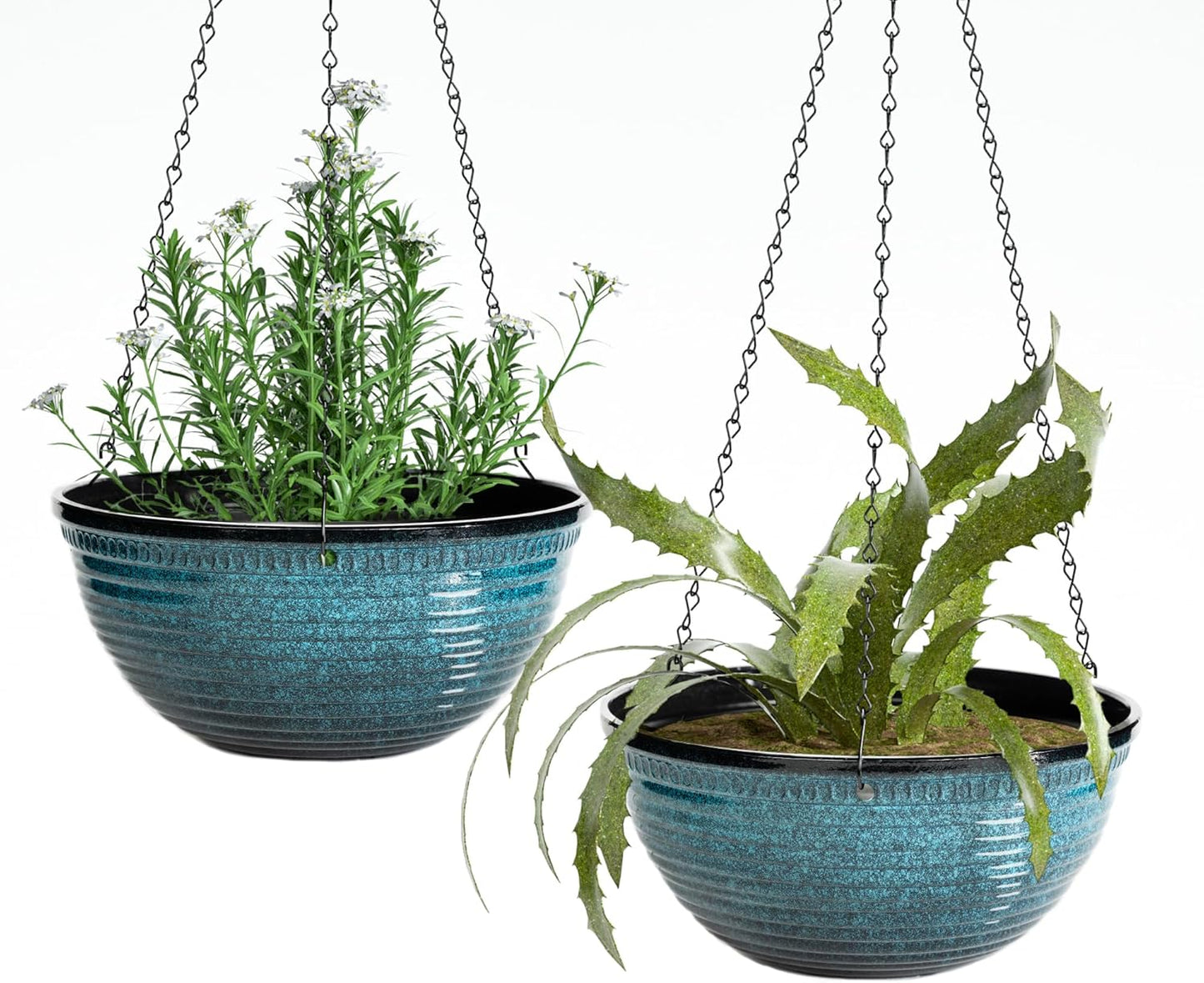 Vanslogreen 2 Pack Hanging Planters for Indoor Outdoor Plants, 10 Inch Hanging Planter with Drainage Hole & Plug Glazed Hanging Baskets Flower Pots for Garden Home (Blue)