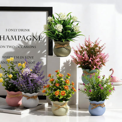 Yoratee 6pcs Artificial Pot Flowers Small Fake Plants Mini Potted Plants for Home Office Tabletop Decoration
