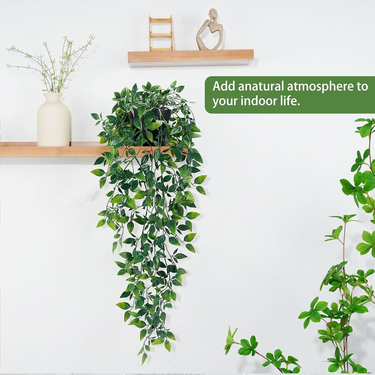 Waipfaru 4Pcs Fake Hanging Plants 2.7ft Fake Plants Eucalyptus Leaves UV Resistant Fake Vines Ivy Artificial Plants Outdoor Faux Plants Indoor Bedroom Living Room Boho Wall Porch Shelf Decor