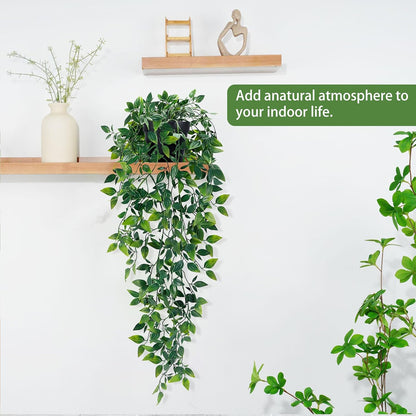 Waipfaru 4Pcs Fake Hanging Plants 2.7ft Fake Plants Eucalyptus Leaves UV Resistant Fake Vines Ivy Artificial Plants Outdoor Faux Plants Indoor Bedroom Living Room Boho Wall Porch Shelf Decor
