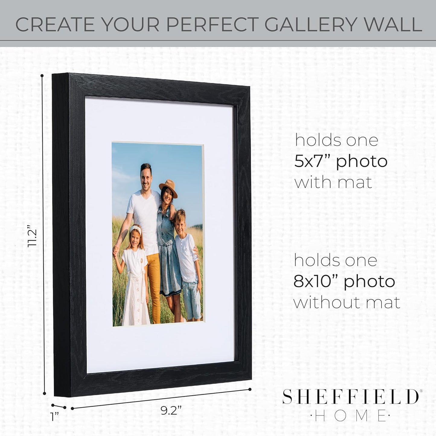 Sheffield Home 9 Piece Gallery Wall Frame Set, 11x14 in. matted to 8x10 in. (Matte Black)