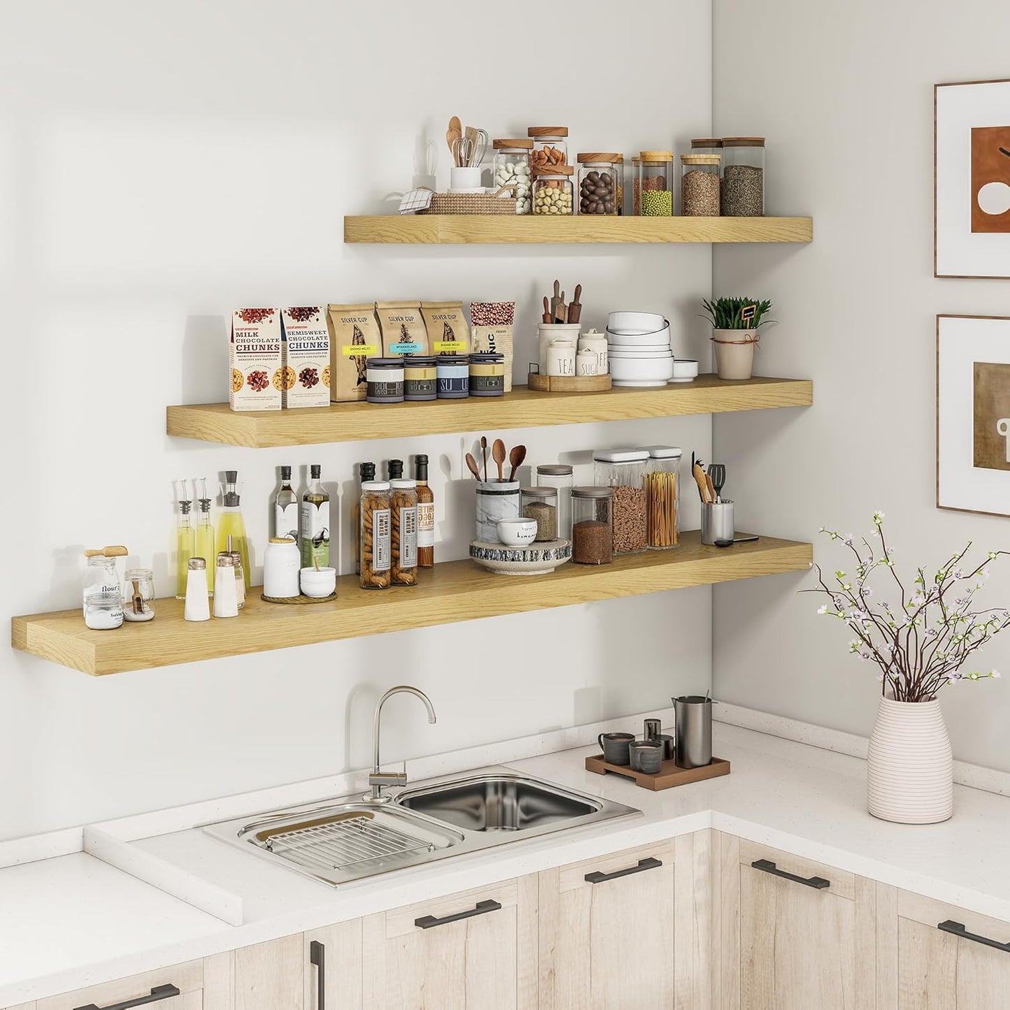 RICHFOCUS 72Inch Floating Shelves for Wall 2 Pack Shelves for Bedroom|Kitchen|Bathroom Wall Mounted Rustic Wood Floating Shelf with Invisible Brackets for Books|Storage|Decor, Rustic Brown
