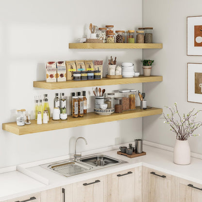 RICHFOCUS 72Inch Floating Shelves for Wall 2 Pack Shelves for Bedroom|Kitchen|Bathroom Wall Mounted Rustic Wood Floating Shelf with Invisible Brackets for Books|Storage|Decor, Rustic Brown